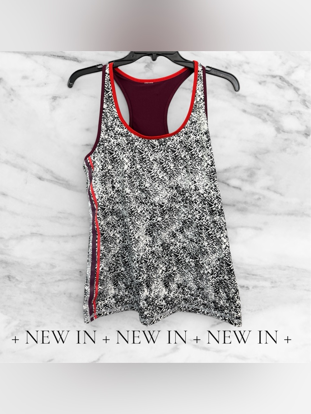 C9 Champion Racerback Training Tank Black White Speckled Maroon Stripe Size M
